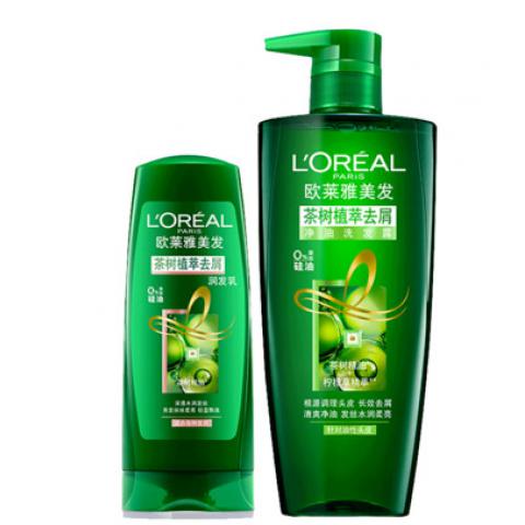 欧莱雅洗发水茶树植萃无硅油去屑止痒净油改善毛糙润发乳套装